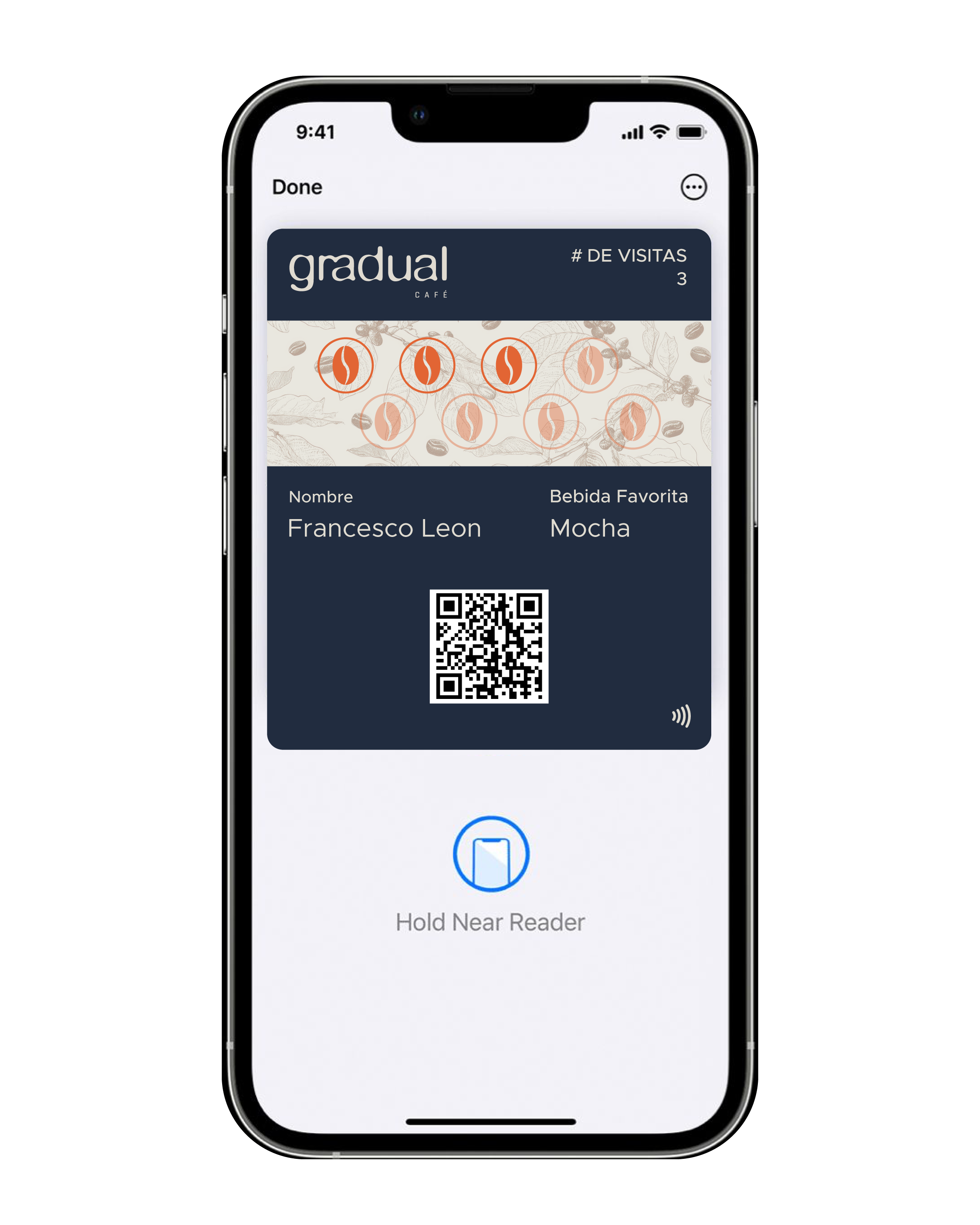 Pase de fidelización Gradual Café en Apple Wallet
